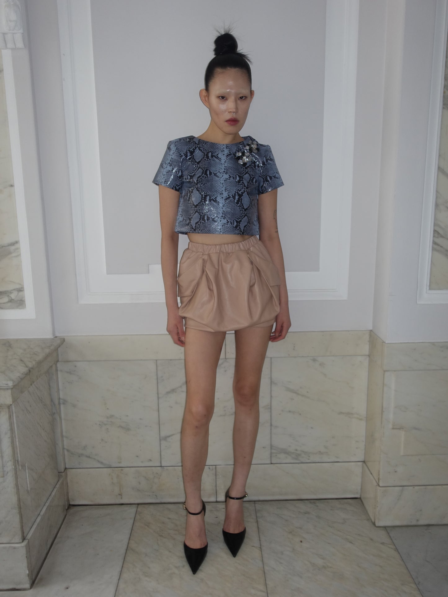 Scrunch skirt peach leather