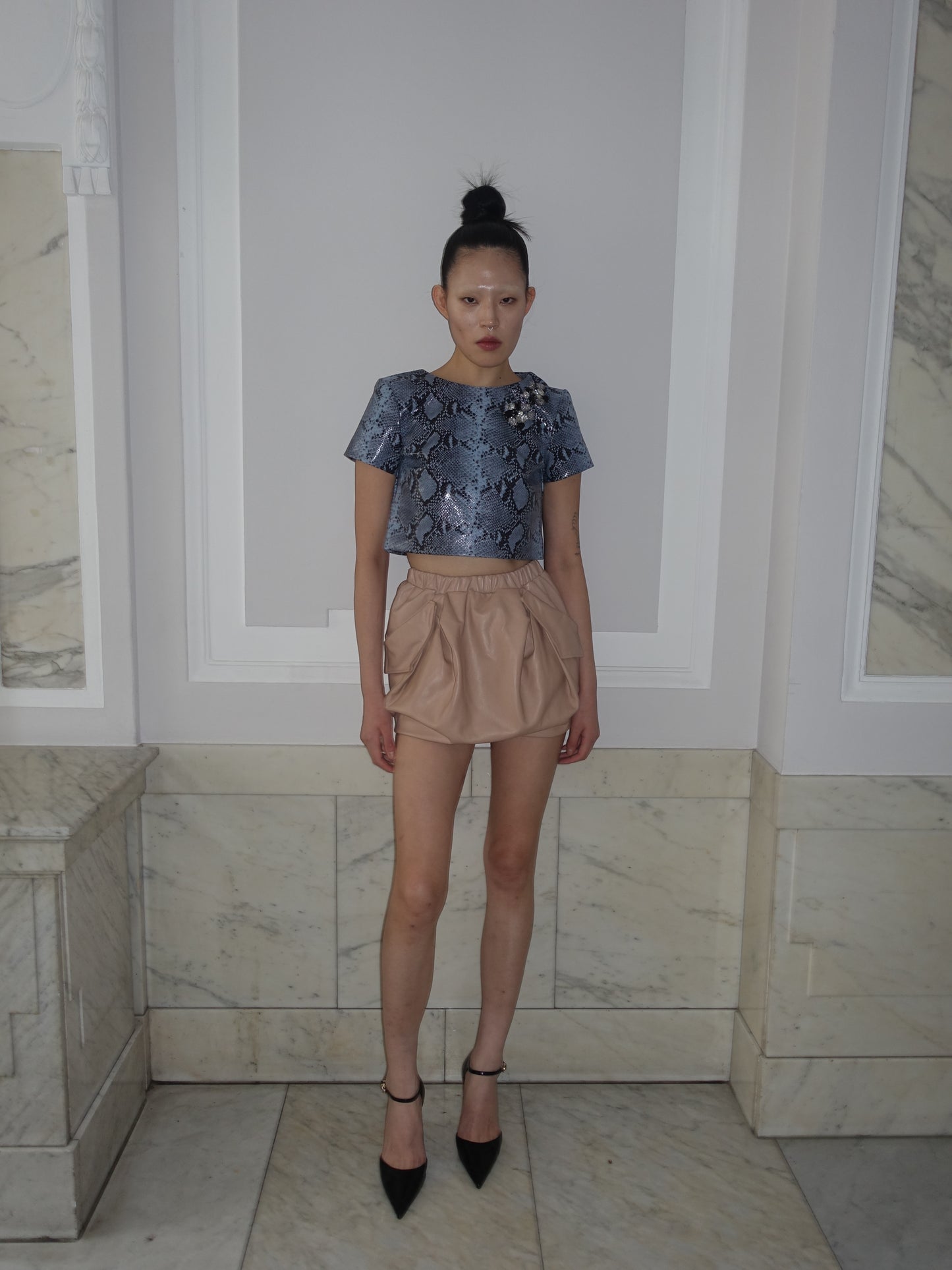 Scrunch skirt peach leather